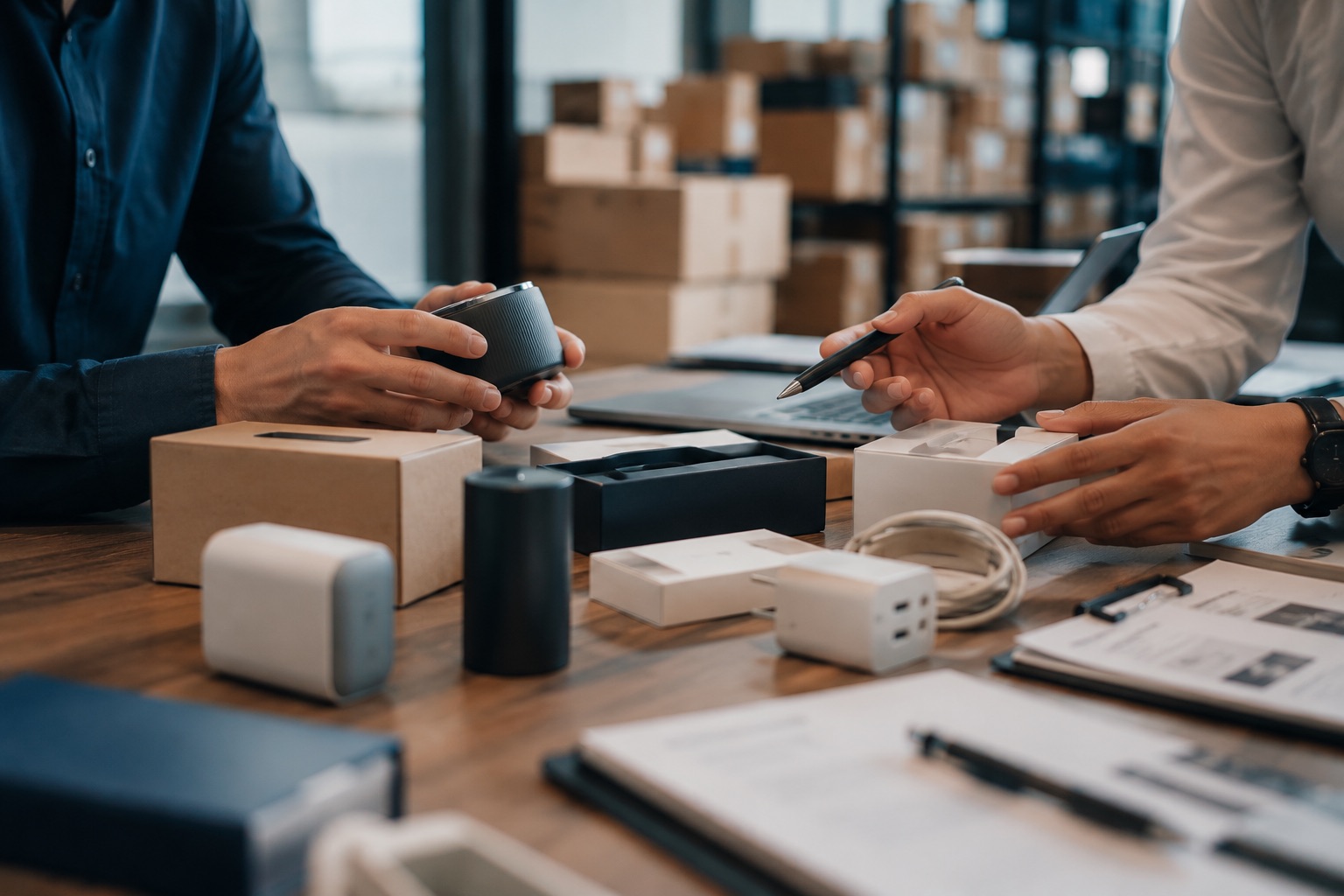 Avaliação de produtos importados sobre a mesa de trabalho da AP2C